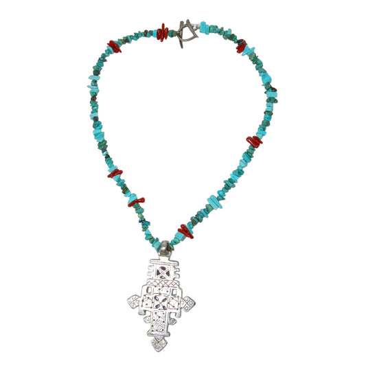 Turquoise Beaded Short Sterling Silver Necklace
