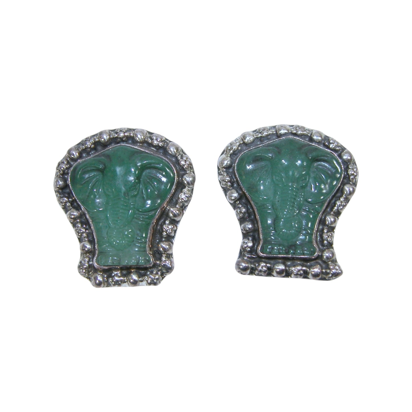 1314 Carved Elephant Sterling Silver Earrings