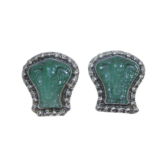 1314 Carved Elephant Sterling Silver Earrings