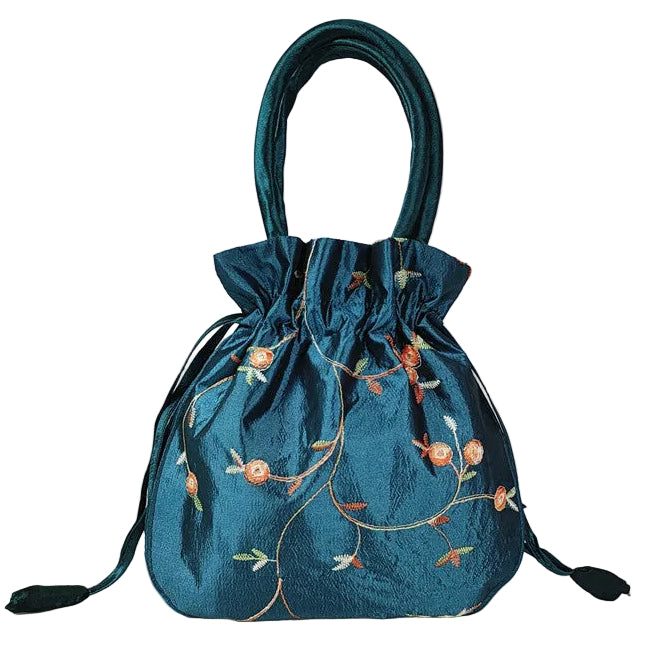 Embroidered Floral Jewelry Travel Handbag GF5000 Teal Blue