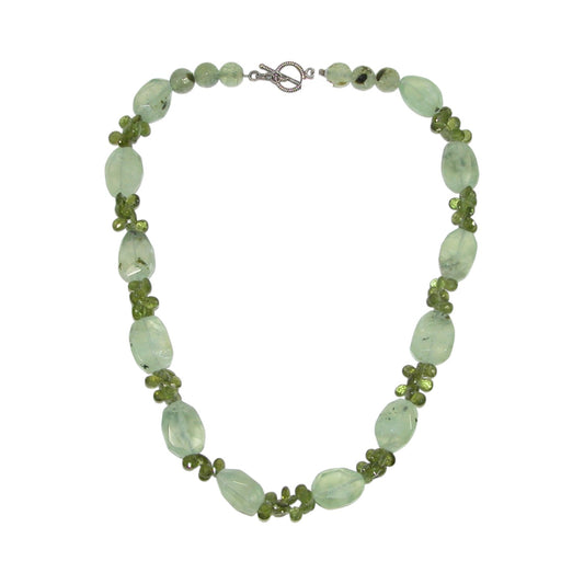 Prehnite, Peridot Beaded Sterling Silver Necklace