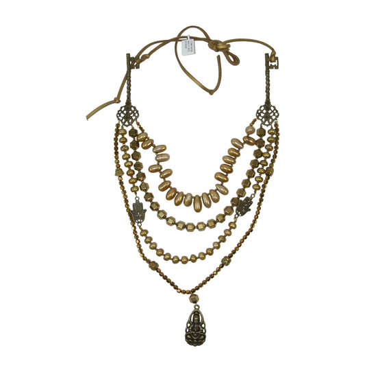 17386 Freshwater Pearl Hematite Buddha Sterling Silver Necklace