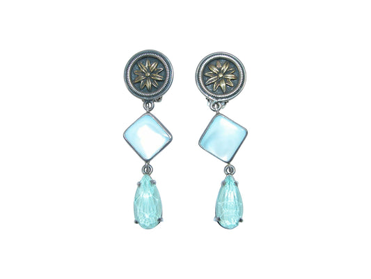 17392 Mother of Pearl, Quartz, Flower, Sterling Silver Earrings
