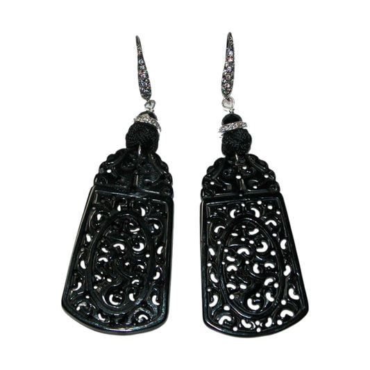 17676 Carved Onyx Sterling Silver Earrings