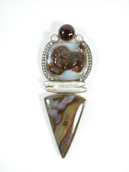Garnet Freshwater Pearl Agate Sterling Silver Pin Pendant