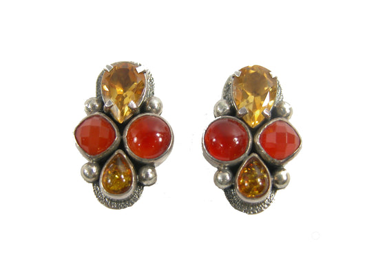 17799 Baltic Amber, Citrine, Carnelian Cluster Sterling Silver Earrings