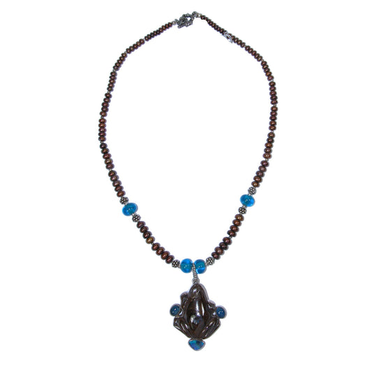 17994 Freshwater Pearl, Boulder Opal, Amethyst Sterling Silver Necklace