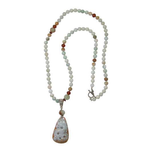 18050 Carved Dragon Beaded Sterling Silver Necklace
