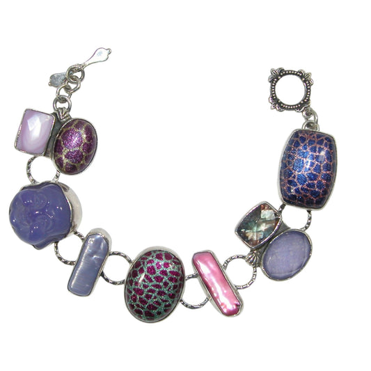 1812 Purple Carved Buddha, Freshwater Pearl Sterling Silver Bracelet