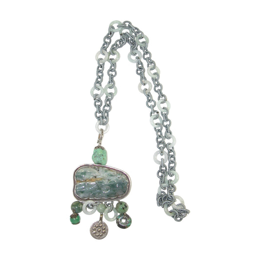 18198A Carved Jade Sterling Silver Necklace