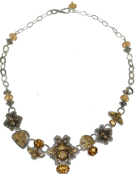 Brass Bumble Bee Citrine Necklace