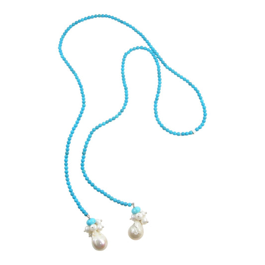 Turquoise, Freshwater Pearl Beaded Sterling Silver Necklace