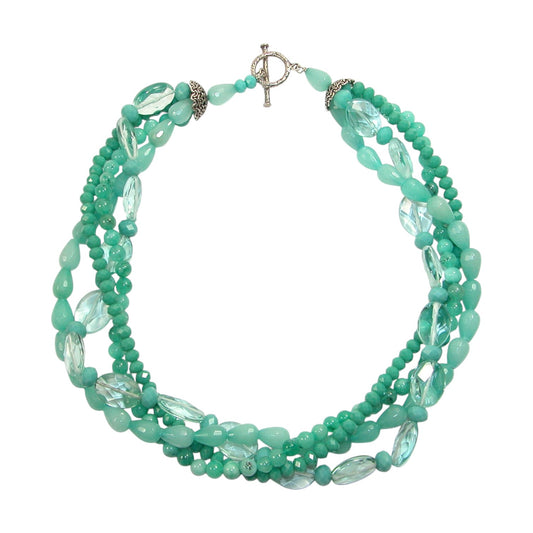 Fluorite, Quartz Sterling Silver Beaded Necklace
