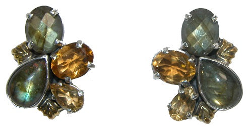 18441 Labradorite Citrine Sterling Silver Cluster Earring