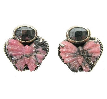 18468 Carved Rhodochrosite Butterfly Hematite Sterling Silver Earring