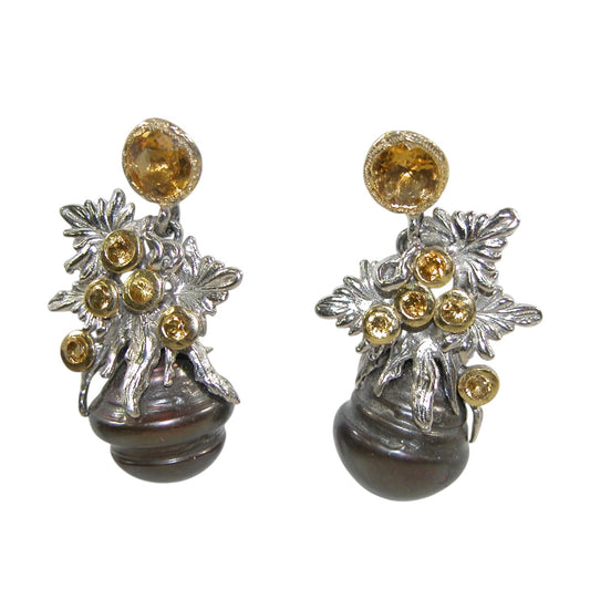 18478E Freshwater Pearl, Citrine Sterling Silver Earrings