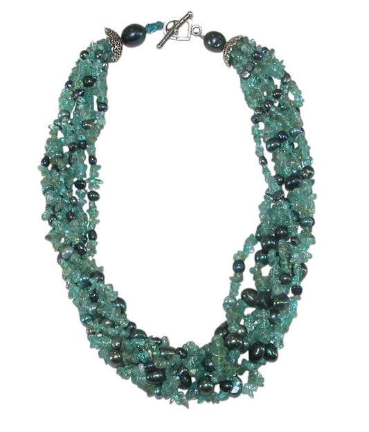 Seven Strand Fresh Water Pearl and Apatite Beaded Necklace