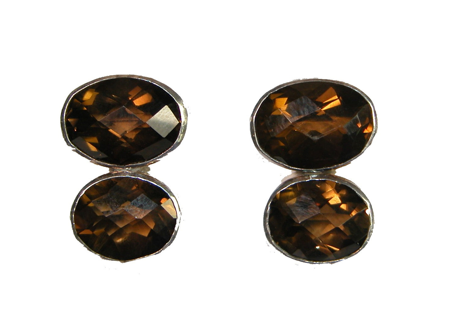Faceted Whisky Quartz Two Stone Earrings Sterling Silver