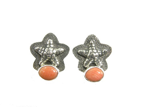 18521C Coral Sterling Silver Starfish Earrings