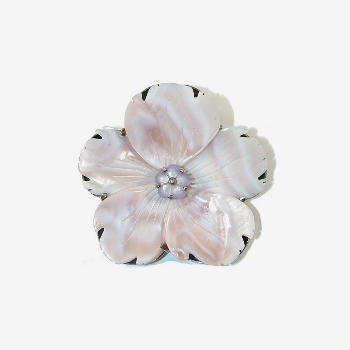 18571 Carved Shell Flower Sterling Silver Pin / Pendant