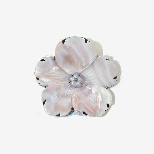 18571 Carved Shell Flower Sterling Silver Pin / Pendant