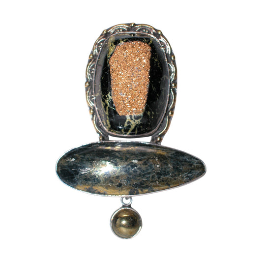 1859 Gold Onyx Sterling Silver Pin and Pendant