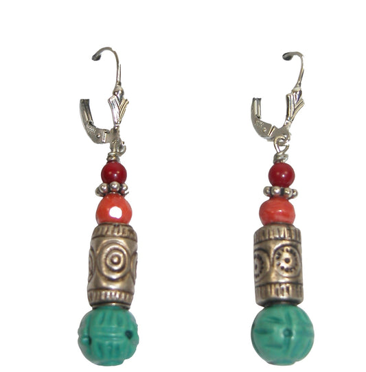 18658 Turquoise, Coral, Sterling Silver Earrings
