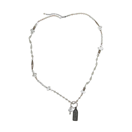 Freshwater Pearl, Crystal Buddha Beaded Sterling Silver Necklace