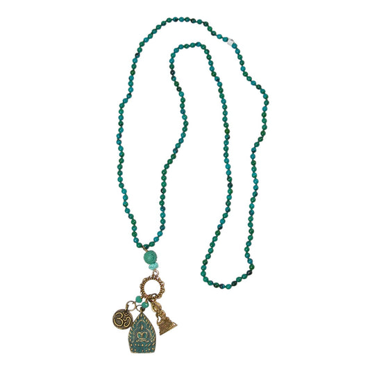 Turquoise Beaded Buddha Sterling Silver Necklace