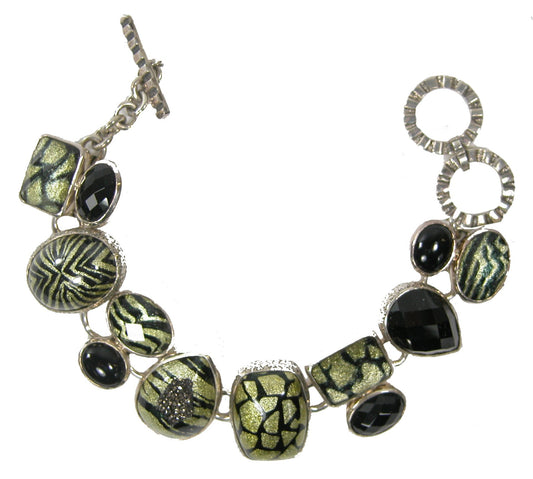 Animal Print Drusy Black Onyx Sterling Silver Bracelet