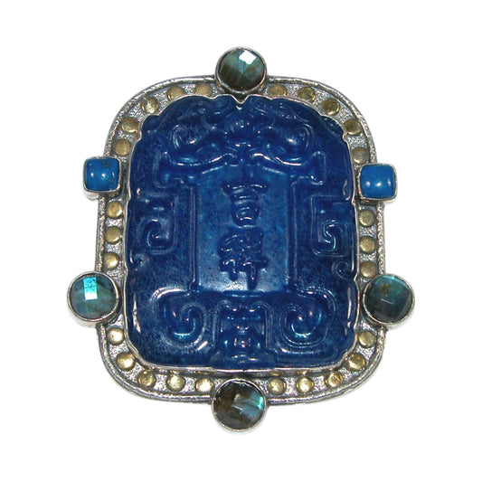 18708A Carved Lapis, Labradorite Sterling Silver Pin and Pendant
