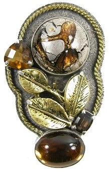 Foil Glass Leaf Sterling Silver Pin Pendant