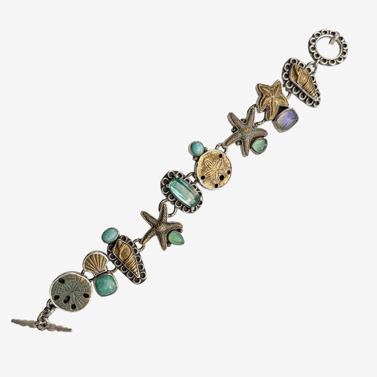 18753 Amazonite, Quartz Seashell Sterling Silver Bracelet