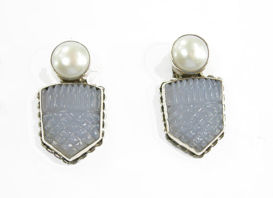 Pearl Blue Carved Gemstone Sterling Silver Earrings