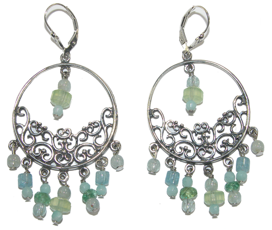 18958L Apatite, Aquamarine, Prehnite Sterling Silver Earrings