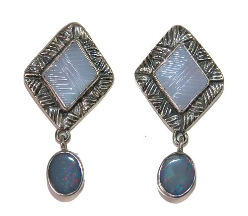 Carved Chalcedony Boulder Opal Sterling Silver Earrings