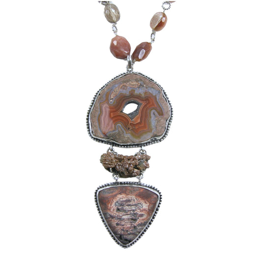 18993 Cherry Creek Jasper, Drusy Agate Sterling Silver Necklace