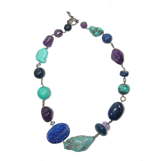 Turquoise Lapis Bead Sterling Silver Necklace