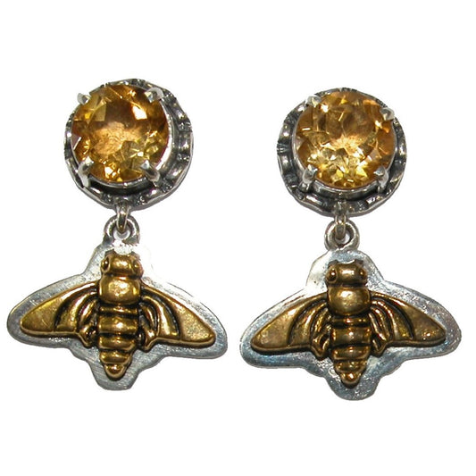 Citrine Bee Dangling Sterling Silver Earrings
