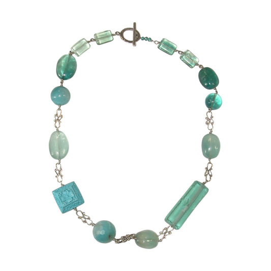 Apatite Amazonite Reconstituted Turquoise Blue Cinnabar Sterling Silver Toggle Clasp Necklace