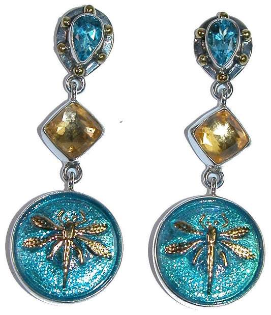 Czech Glass Dragonfly Topaz Sterling Silver Earring