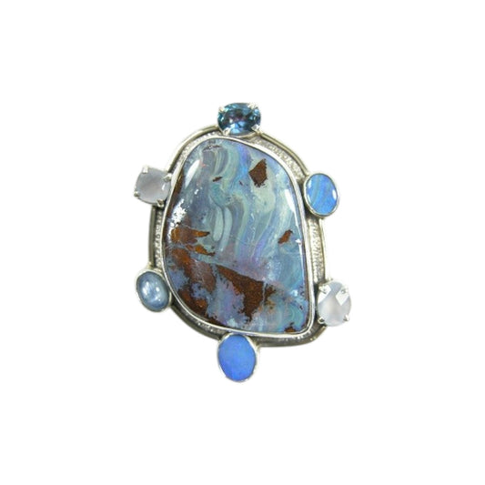 Boulder Opal, Chalcedony, Kyanite, Quartz Sterling Silver Pin and Pendant