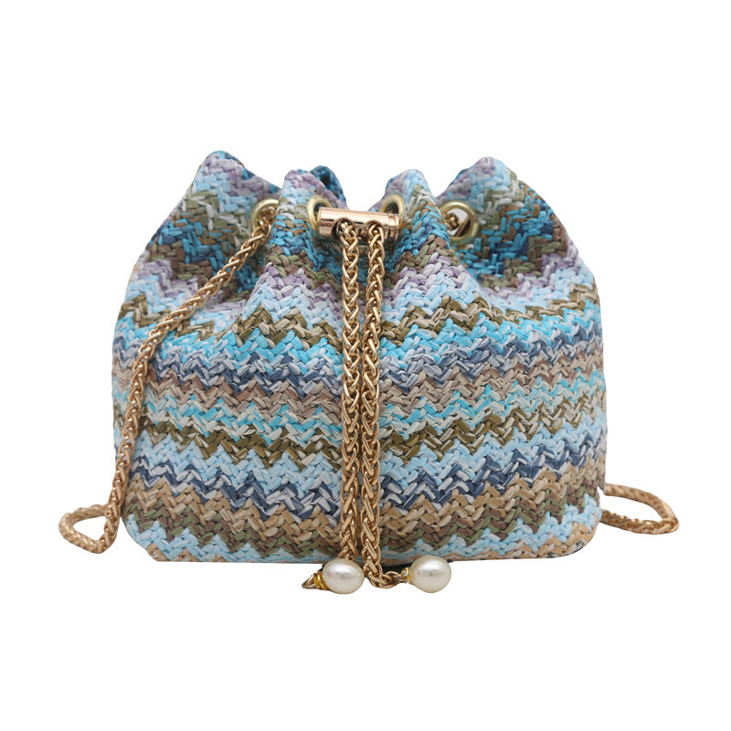 Woven Blue Color Handbag With Chain Drawstring GF4410