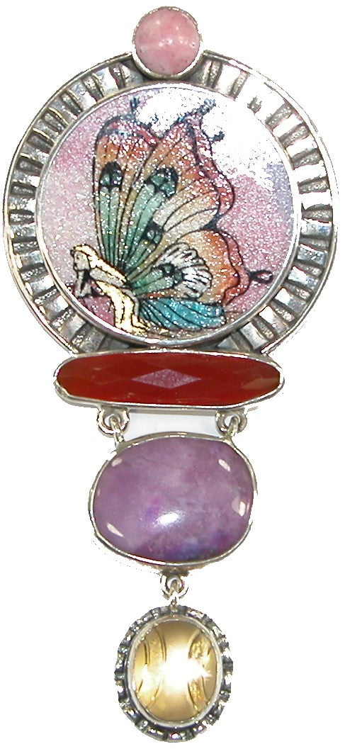 19312 Gemstone Butterfly Mosaic Sterling Silver Pin Pendant