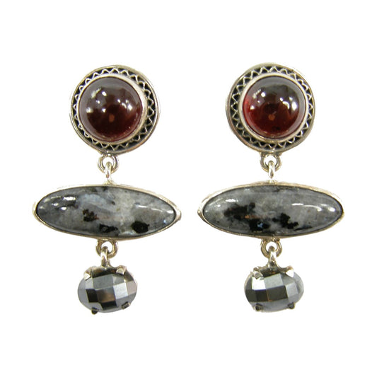 19320 Norwegian Moonstone, Garnet, Hematite Sterling Silver Earrings