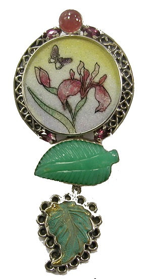 Flower Mosaic Tourmaline Chrysoprase Rhodochrosite Pin Pendant