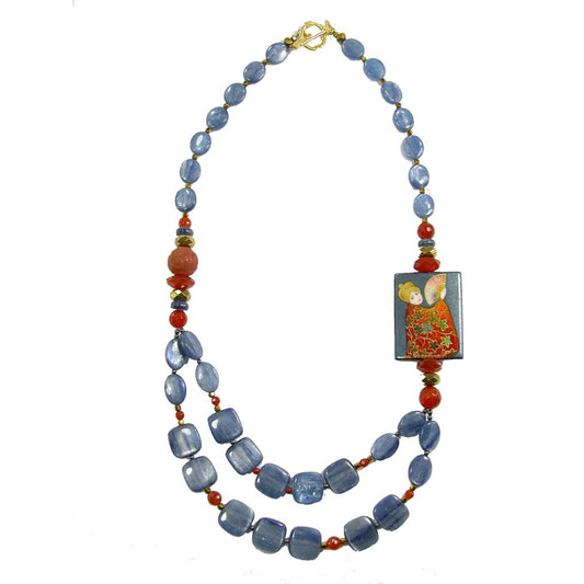 Hand Painted Miniature on Black Onyx with Kyanite
