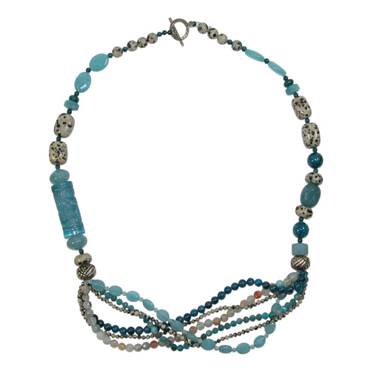19445 Apatite, Dalmatian Jasper, Agate, Peking Glass Sterling Silver Necklace