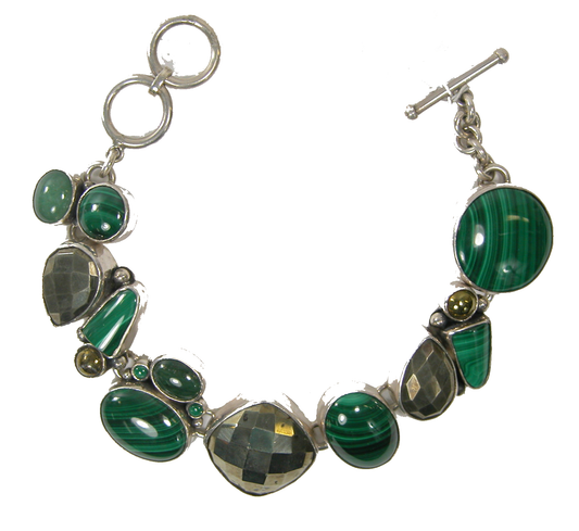 Malachite, Emerald and Pyrite Cluster Bracelet