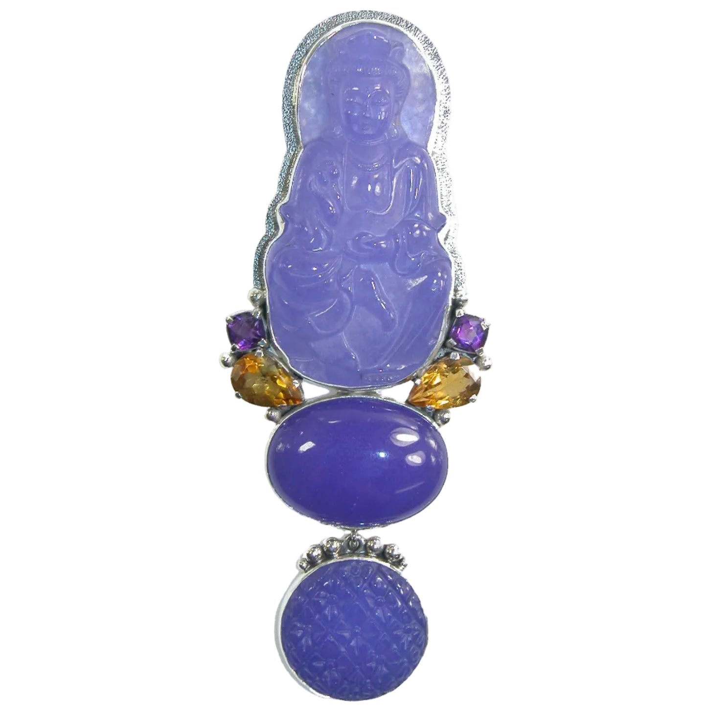 19517 Hand Carved Purple Quartz, Amethyst, Citrine, Sterling Silver Pin/Pendant